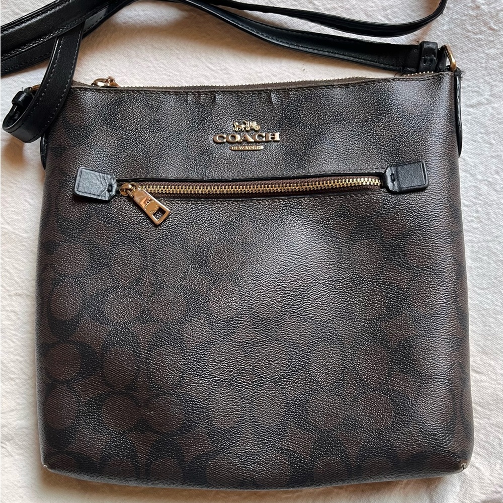 Coach Signature Coated Canvas Crossbody Bag – Brown/Black, Gold Hardware